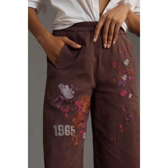 Anthropologie The Izzie Relaxed Pull-On Barrel Pants Pilcro Embroidered M NEW - Picture 4 of 8